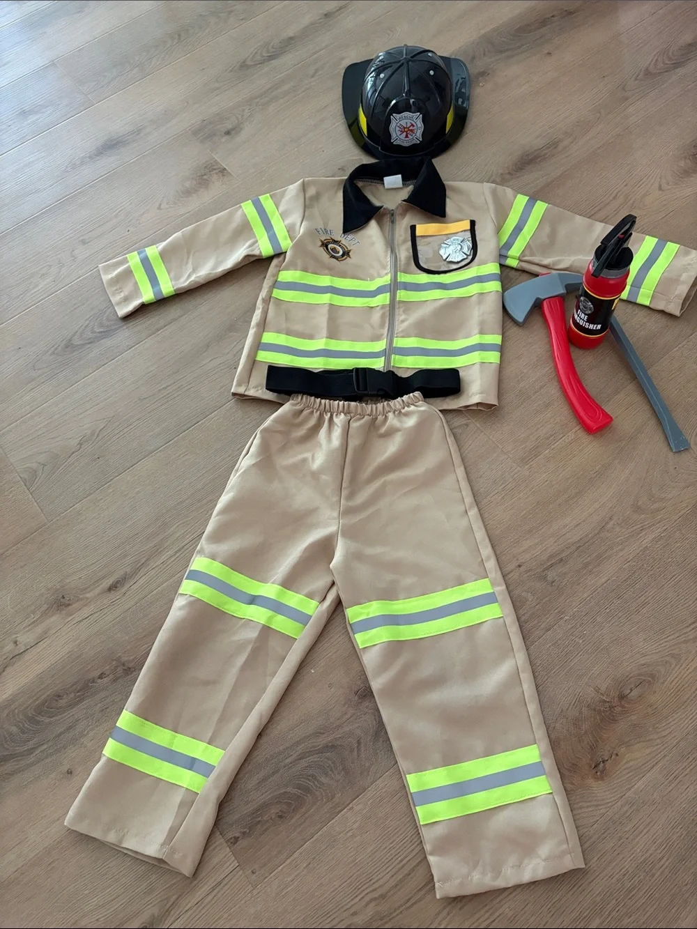 Kids Tan Firefighter Costume with Reflective Stripes